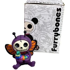 Furrybones Skeleton Butterfly Purple Holding Caterpillar Figurine